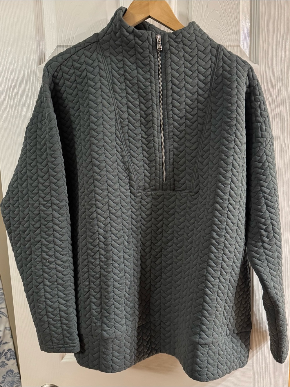 Lou & Grey Quilted Half-Zip Sweater Pullover - Charcoal